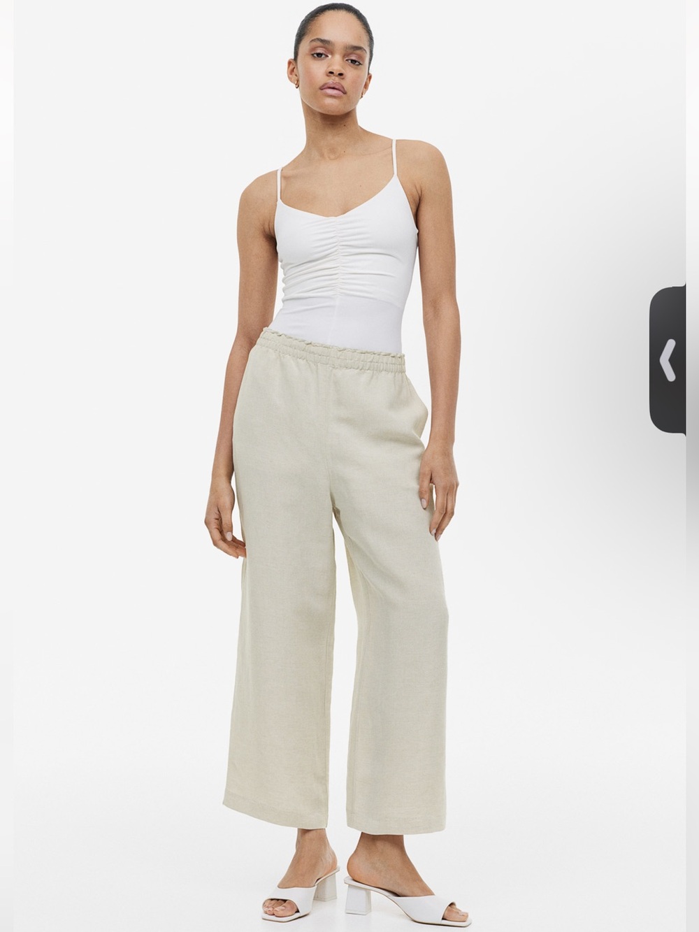H&M Cropped Linen-Blend Trousers Women’s Size Large Light Beige Loose Fit NEW